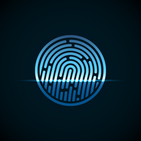 Fingerprint identification system, with blue transparency light, vector background illustrationのイラスト素材