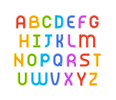 Wired wavy cable, colorful contour alphabet isolated on black background, vector illustrationのイラスト素材