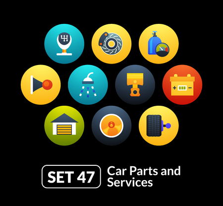Flat icons set 47 - car parts and services, for phone watch or tabletのイラスト素材