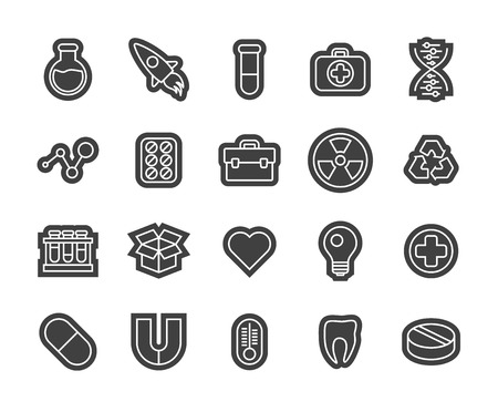 Outline icons thin flat design, modern line stroke style, web and mobile design element, objects and vector illustration icons set15 - science and medicine collectionのイラスト素材