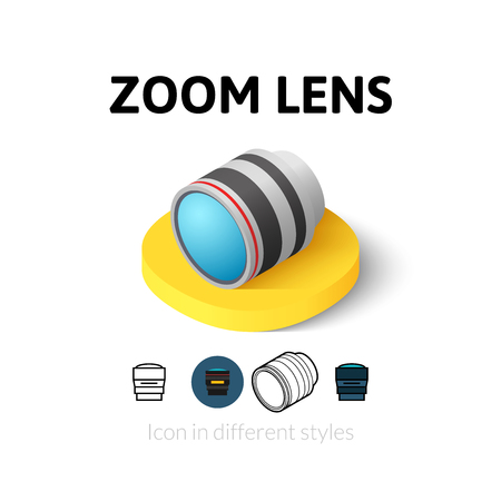 Zoom lens icon, vector symbol in flat, outline and isometric styleのイラスト素材