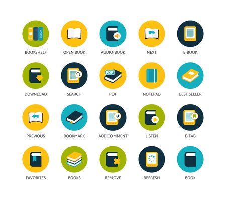 Round icons thin flat design, modern line stroke style, web and mobile design element, objects and vector illustration icons set 21 - book collectionのイラスト素材