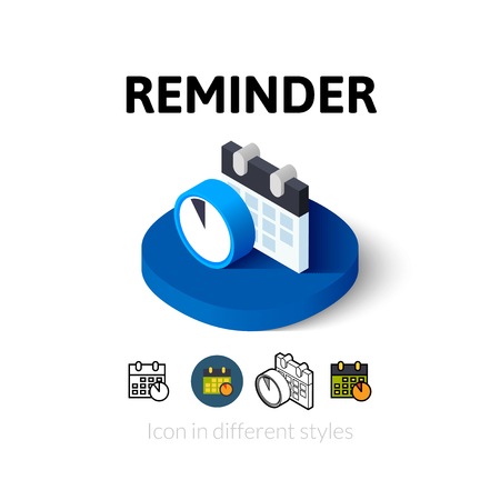 Reminder icon, vector symbol in flat, outline and isometric styleのイラスト素材