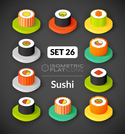 Isometric flat icons, 3D pictograms vector set 26 - Sushi symbol collectionのイラスト素材