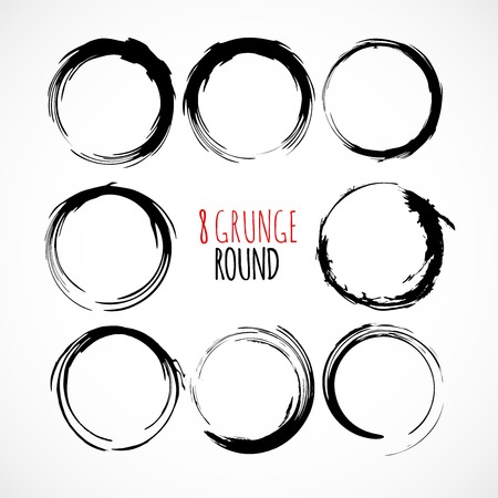 Set of vector grunge circle brush strokes, for frames and design elementsのイラスト素材