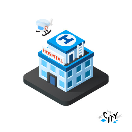 Isometric hospital flat icon isolated on white background, building city infographic element, digital low poly graphic, vector illustrationのイラスト素材