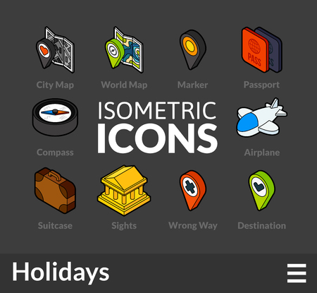 Isometric outline icons, 3D pictograms vector set 51 - Holidays symbol collectionのイラスト素材