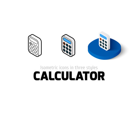 Calculator icon, vector symbol in flat, outline and isometric styleのイラスト素材