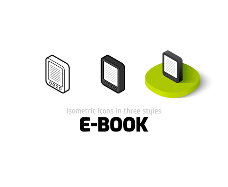 E-Book icon, vector symbol in flat, outline and isometric styleのイラスト素材