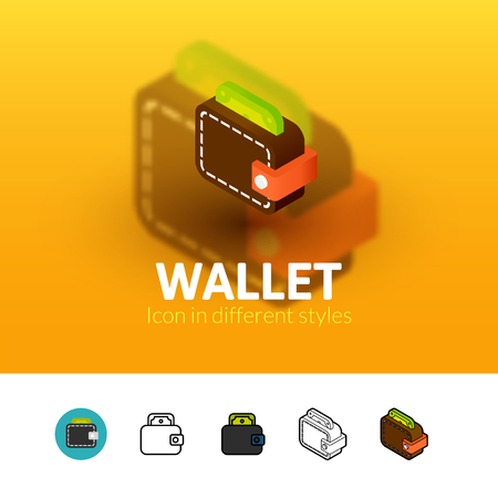 Wallet color icon, vector symbol in flat, outline and isometric style isolated on blur backgroundのイラスト素材