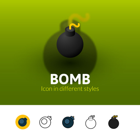 Bomb color icon, vector symbol in flat, outline and isometric style isolated on blur backgroundのイラスト素材