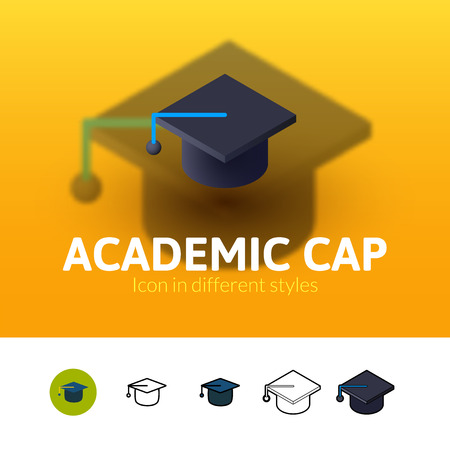 Academic cap color icon, vector symbol in flat, outline and isometric style isolated on blur backgroundのイラスト素材