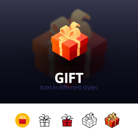 Gift color icon, vector symbol in flat, outline and isometric style isolated on blur backgroundのイラスト素材
