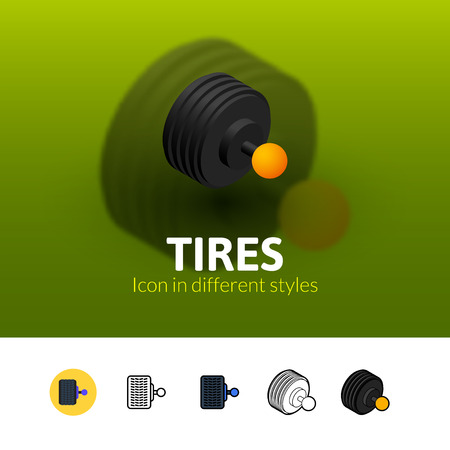 Tires color icon, vector symbol in flat, outline and isometric style isolated on blur backgroundのイラスト素材