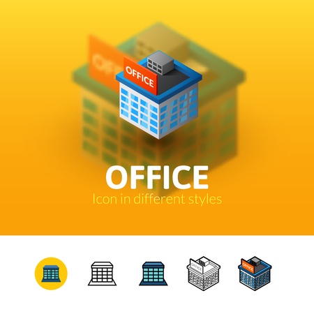 Office color icon, vector symbol in flat, outline and isometric style isolated on blur backgroundのイラスト素材