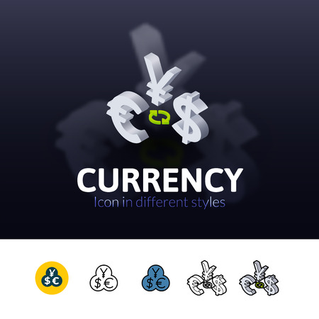 Currency color icon, vector symbol in flat, outline and isometric style isolated on blur backgroundのイラスト素材