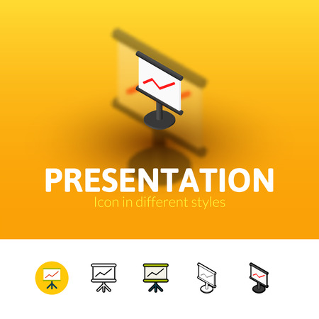 Presentation color icon, vector symbol in flat, outline and isometric style isolated on blur backgroundのイラスト素材