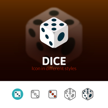 Dice color icon, vector symbol in flat, outline and isometric style isolated on blur backgroundのイラスト素材