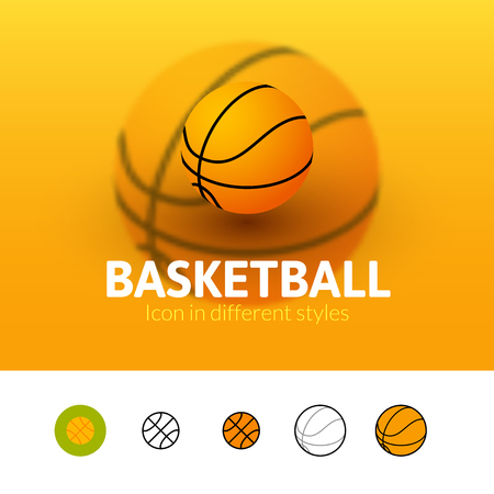 Basketball color icon, vector symbol in flat, outline and isometric style isolated on blur backgroundのイラスト素材