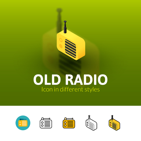 Old radio color icon, vector symbol in flat, outline and isometric style isolated on blur backgroundのイラスト素材