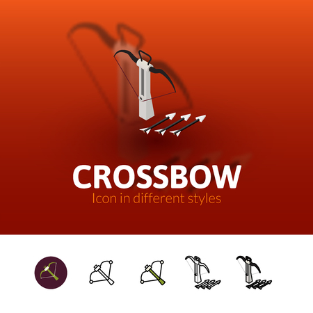 Crossbow color icon, vector symbol in flat, outline and isometric style isolated on blur backgroundのイラスト素材
