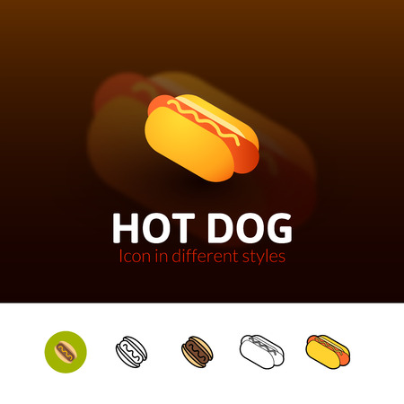 Hot dog color icon, vector symbol in flat, outline and isometric style isolated on blur backgroundのイラスト素材
