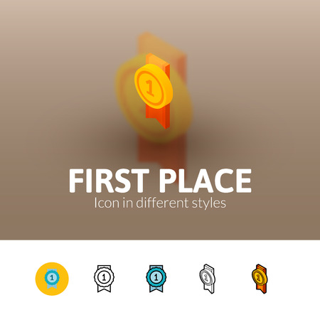 First place color icon, vector symbol in flat, outline and isometric style isolated on blur backgroundのイラスト素材