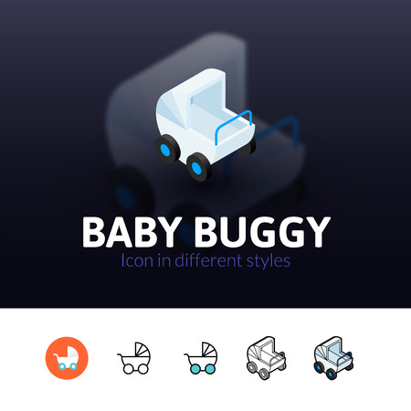 Baby buggy color icon, vector symbol in flat, outline and isometric style isolated on blur backgroundのイラスト素材
