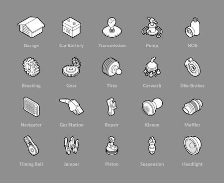 Isometric outline icons setのイラスト素材