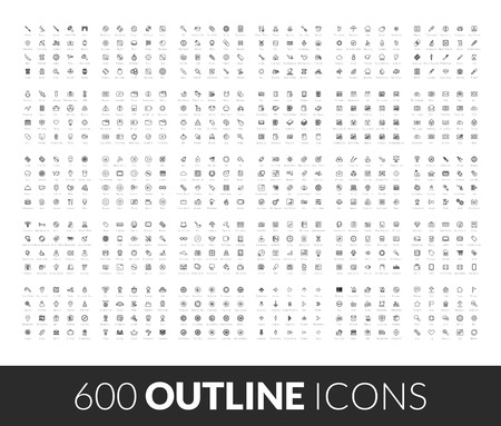 Large icons set, 600 outline black vector pictogramのイラスト素材