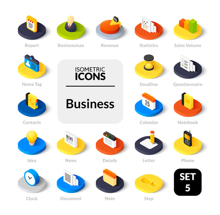 Color icons set in flat isometric illustration style, vector collectionのイラスト素材
