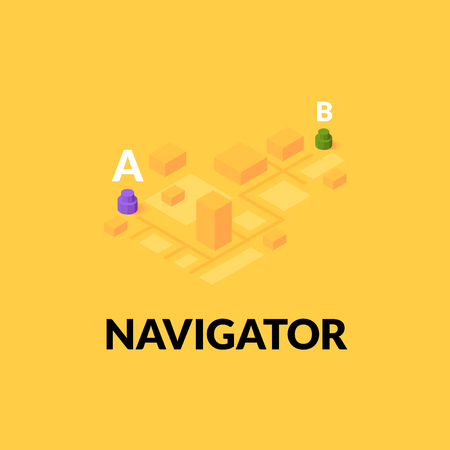 GPS navigator street map with flat isometric buildings, vector illustrationのイラスト素材