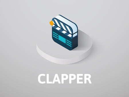 Clapper icon, vector symbol in flat isometric style isolated on color background.のイラスト素材