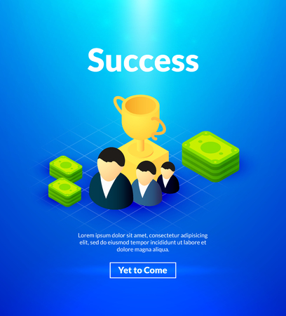Success poster with three people, a trophy and money.のイラスト素材