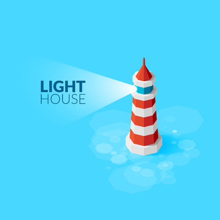 Red and white lighthouse icon on blue seaのイラスト素材