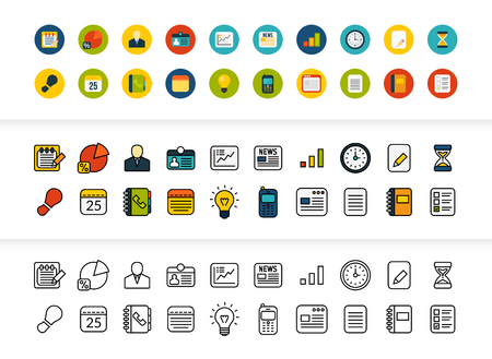 Black and color outline icons, thin stroke line style designのイラスト素材