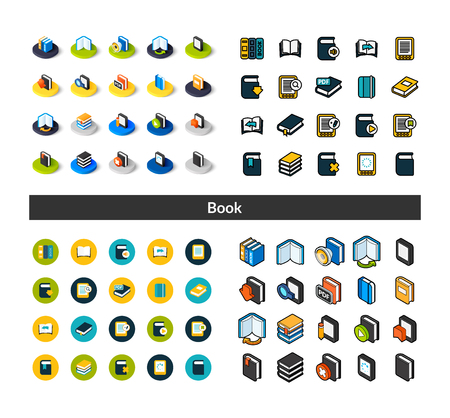 Set of icons in different style, isometric flat and outline, colored and black versions.のイラスト素材