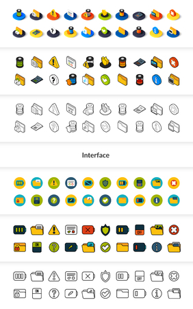 Set of interface icons in different style - isometric flat and outline, colored and black versions.のイラスト素材