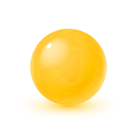 Realistic glass sphere with shadows, reflection of sky in mirror surface of yellow pearl.のイラスト素材