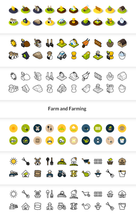 Set of icons in different style - isometric flat and otline, colored and black versionsのイラスト素材