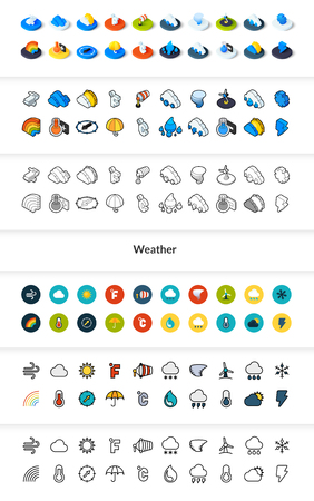 Set of weather icons in different styleのイラスト素材