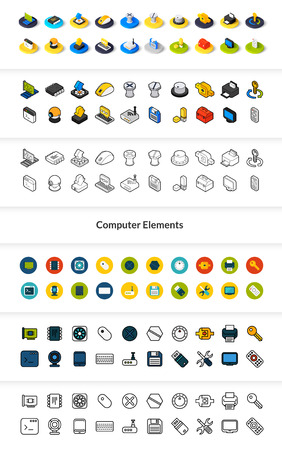 Set of icons in different style - isometric flat and otline, colored and black versionsのイラスト素材