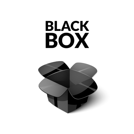 Empty cardboard packaging, open dark box icon in cartoon style, black friday vector illustrationのイラスト素材