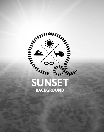 Gray sunset with black water sea surfaceのイラスト素材