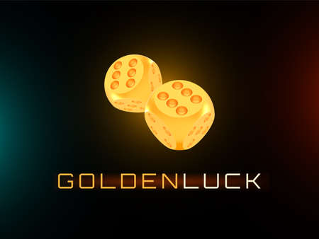 Golden luck concept, shiny realistic metallic two rolling dicesのイラスト素材