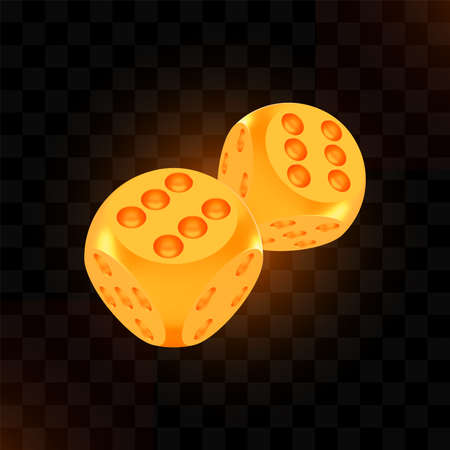 Golden luck award craps concept, shiny realistic metallic two rolling hanging dicesのイラスト素材