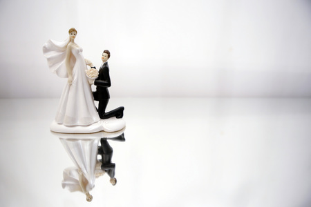 Dolls biscuit engaged on reflective surfaceの写真素材