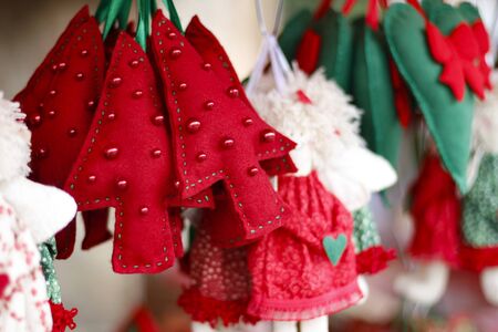 Detail of craftsmanship with Santa and Christmas arrangements for homeの写真素材