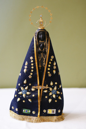 Statue of the image of Our Lady of Aparecida, mother of God in the Catholic religion, patroness of Brazilのeditorial素材