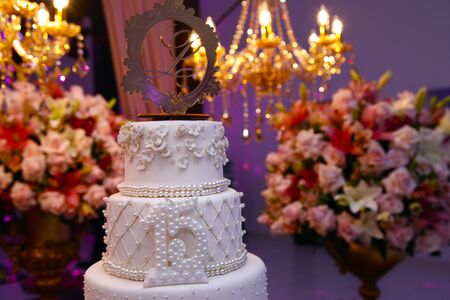 Party cake, 15 year old birthday cake, fifteen years old. Festival, beautiful.の写真素材